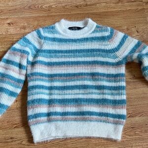 Vero Moda Striped Crewneck Sweater in Teal, Cream & Tan